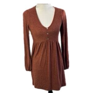 Heritage Rust Long Sleeve Sweater Baby Doll Dress Size L